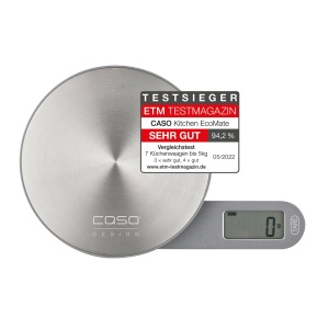 CASO Kitchen EcoMate - Cantar de bucatarie design, utilizare fara baterie datorita energiei cinetice, castigator al testului Incarcator de testare ETM, pana la 5 kg, suprafata de cantarire din otel inoxidabil - Img 1