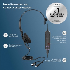 Casti audio Jabra Engage 40 cu microfon, cablu, mono, negru, noise cancelling - Img 2