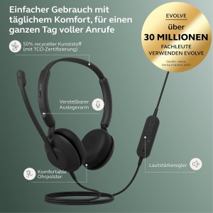 Casti audio Jabra Evolve 10 cu microfon cu anulare a zgomotului, USB-A, negru - Img 2