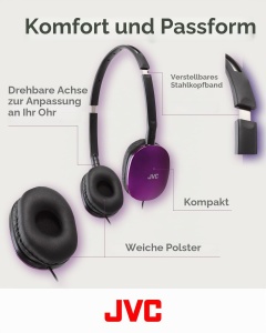 Casti audio JVC HA-S160M-V, usoare, pliabile, violet - Img 6
