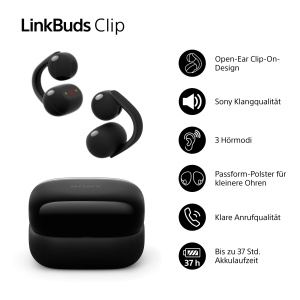 Casti audio Sony LinkBuds Clip, design clip-on, 37 ore autonomie, negru - Img 2