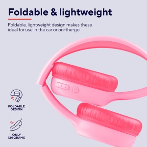 Casti Bluetooth Trust Nouna pentru copii cu limitator de volum (85dB) pentru copii de la 4 ani, Casti pliabile pe ureche cu microfon, 15 ore de redare, Casti pentru copii fara fir, roz - Img 6