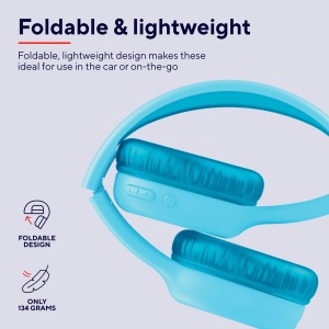 Casti Bluetooth Trust Nouna pentru copii cu limitator de volum (85dB) pentru copii de la 4 ani, Casti pliabile pe ureche cu microfon, 15 ore de redare, Casti pentru copii fara fir, albastru - Img 6