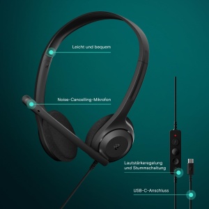 Casti EPOS C1 Business USB-C cu microfon, certificate Chrome, casti cu fir, PC cu microfon, microfon cu anulare a zgomotului, calitate audio imbunatatita, conectivitate pentru dispozitive moderne, usor - Img 2