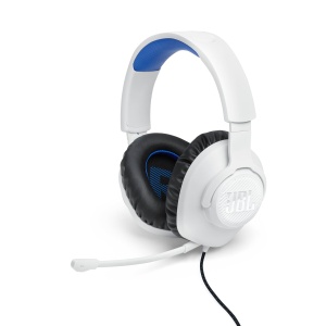Casti gaming JBL Quantum 100P, microfon detasabil, compatibilitate multiplatforma, alb-albastru