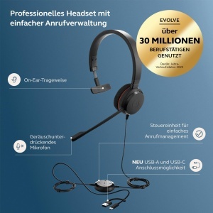 Casti Jabra Evolve 20 Mono USB-CA Anulare Zgomot Pasiva Negru - Img 2