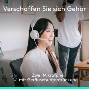 Casti Logitech Zone Wired 2 USB-C cu ANC Hibrid Adaptiv si Microfon cu Reducere de Zgomot - Alb - Img 3