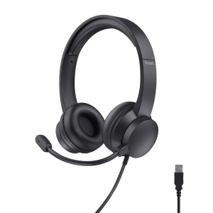 Casti USB Trust cu Microfon Design Usor On-Ear, Banda Reglabila, Casti Cu Fir 1.80m, Casti pentru PC Mac Chat Birou Skype Teams Video Conferinta Zoom - Negru