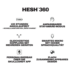 Casti wireless Skullcandy Hesh 360 True Black Bluetooth 100 ore autonomie Design pliabil - Img 10