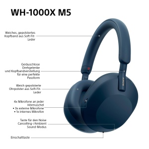 Casti wireless Sony WH-1000XM5 Midnight Blue Noise Cancelling Bluetooth 30 ore autonomie - Img 9
