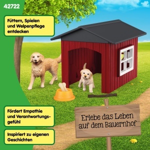 Casuta pentru caini schleich Farm World cu Golden Retriever si pui, 9 piese - Img 6