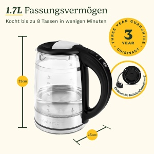 Cazan cu apa Cuisinart 1,7L, 3KW, sticla si otel inoxidabil - Img 7