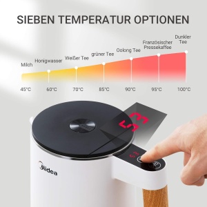 Ceainic din otel inoxidabil Midea cu reglare a temperaturii 45 deg C-100 deg C 15 litri ceainic alb de 2200 W ceainic cu afisaj al temperaturii si fun - Img 3