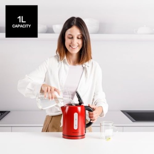 Ceainic electric Taurus Vintage Compact Red | 2400 W | 1 L | Baza 360deg | Oprire automata | LED | maner ergonomic | Viziera de apa | Otel inoxidabil | Indicator de cupa | Rosu - Img 3