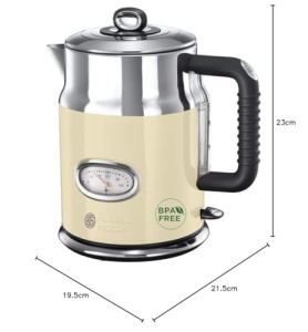 Ceainic Russell Hobbs [1.7l, 2400W] Retro Cream & Polished Stainless Steel (functie de gatit sub presiune, indicator de temperatura a apei in design retro, indicator extern al nivelului apei) Ceainic vintage 21672-70 - Img 8
