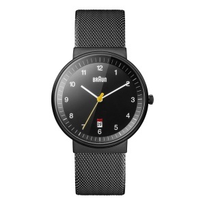 Ceas analogic barbatesc Braun BN0032BKBKMHG, curea milanez neagra, cadran negru, 40mm