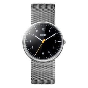 Ceas barbatesc Braun BN0021BKSLMHG, 38mm, curea din otel milanez, cadran negru