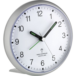 Ceas de perete TFA Dostmann 60.1506, analogic, alarma puternica, design modern, argintiu