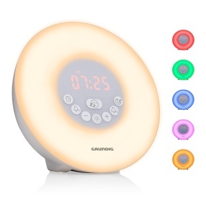 Ceas desteptator Grundig Lichtwecker, cu simulare a rasaritului, 10 sunete naturale, LED colorat