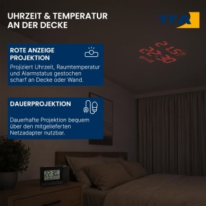 Ceas digital cu proiectie TFA Dostmann 60.5016, cu alarma si temperatura - Img 2