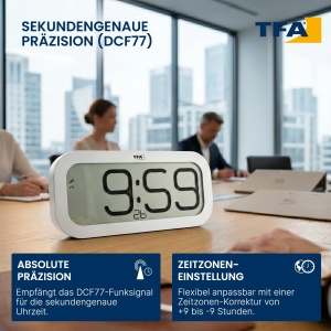 Ceas digital de perete TFA Dostmann 60.4514.02, cu 5 sunete, alb - Img 4