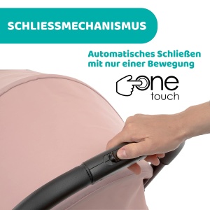 Chicco Cheerio Carucior compact de la 0 la 15 kg, ultra-usor, pliabil si rabatabil cu pozitie de dormit, inchidere automata, umbrela de soare si husa de ploaie, Blossom, negru - Img 3