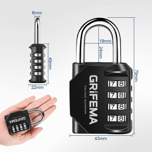 Cifru de siguranta GRIFEMA 4 cifre, rezistent la intemperii, din zinc, negru - Img 2