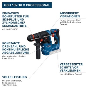 Ciocan rotopercutor Bosch Professional GBH 18V-18 X 18V ONECHUCK Control Vibratii - Img 2