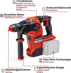 Ciocan rotopercutor cu acumulator Einhell Herocco 36/28 Power X-Change (Twin-Pack, gaurire/gaurire cu percutie/daltuire cu/fara fixare, 3,2 Joule, fara perii, SDS+, incl. E-Box, fara baterie/incarcator) - Img 5