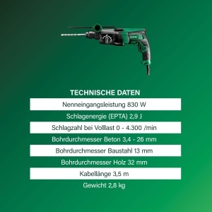 Ciocan rotopercutor HiKOKI DH26PC2 - 830W, 2.9J, 26mm, 3 moduri - Img 3