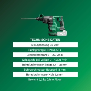 Ciocan rotopercutor HiKOKI DH3628DAWEZ, 36V, 2.5Ah, Brushless - Img 3