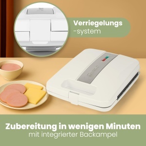 Clatronic(r) Sandwich Maker | Prajitor de paine electric pentru sandvisuri | Aparat de sandvisuri cu 4 felii | panouri sandwich triunghiulare (antiaderente) | Controler automat de temperatura | 1200 wati | ST 3629 alb - Img 4