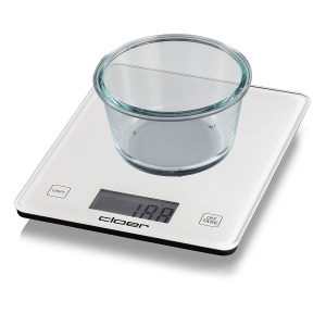 Cloer 6871 Cantar digital de bucatarie pentru pana la 10 kg, functie de cantarire, masurarea greutatii in pasi de 1 g, cantitatea poate fi specificata in grame, mililitri sau uncii, suprafata de sticla, afisaj LCD, alb - Img 4