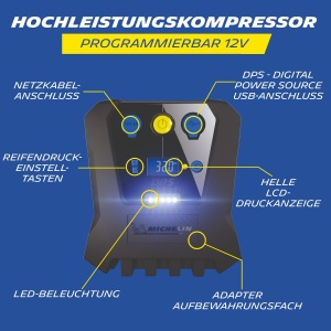 Compresor de aer digital MICHELIN 12V pentru masina | Programabil, compact si precis | Compresor de presiune in anvelope pentru masina, motocicleta, rulota si bicicleta - Img 2