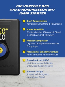 Compresor de aer MICHELIN Air Power Max cu Jump Starter si Powerbank, 10.000 mAh - Img 2