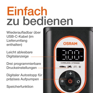 Compresor de aer OSRAM TYREinflate 4000, wireless, cu acumulator Li-Ion, 3.5 min umflare - Img 9