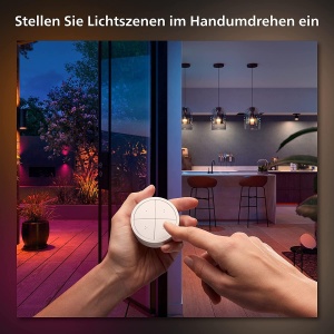 Comutator Philips Hue Tap pentru sisteme de iluminat Hue, Dimmer inteligent pentru controlul luminilor, Comutator de lumina fara fir fara instalare, alb - Img 3