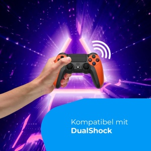Controler Wireless NK pentru PS4 / PS3 / PC/Mobile - Controler Wireless cu Dualshock, Functie de Detectare pe 6 Axe, Lumina LED, Panou Tactil, Mufa Casti, Incl. Cablu de Incarcare - Portocaliu - Img 7