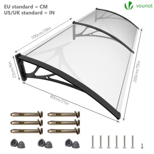 Copertina pentru usa VOUNOT 200 x 80 cm, din aluminiu si policarbonat, transparenta, neagra - Img 5