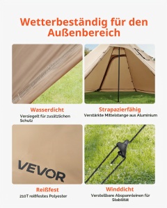Cort de camping VEVOR DW258099, pentru 4 persoane, impermeabil, cu interior din plasa - Img 5