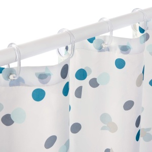 Cortina de dus Rayen, impermeabila, polyester, 180 x 200 cm, alba cu puncte albastre - Img 4