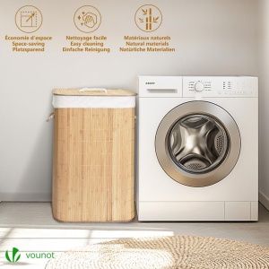 Cos de rufe VOUNOT cu capacitate de 72L, 2 saci detasabili, bambus - Img 2