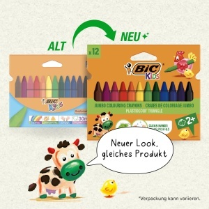 Creion cerat BIC Kids Plastidecor Triangle, 12 culori, bruchsicher, pentru copii - Img 2