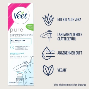 Crema de indepartare a parului Veet Pure pentru Bikinizona si Achseln, 100 ml, cu Aloe Vera - Img 2