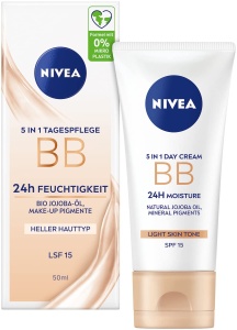 Crema hidratanta NIVEA 5 IN 1 BB 24h cu LSF 15 pentru ten deschis, cu ulei de jojoba