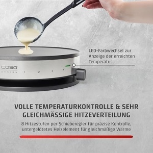 Crepes Maker CASO CM1300 8 trepte de temperatura suprafata antiaderenta 33cm NegruInox - Img 4