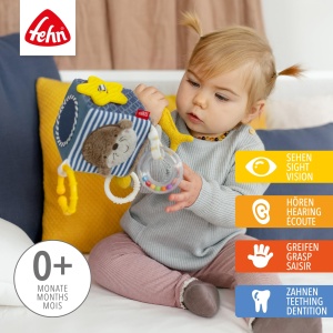 Cub de activitati pentru bebelusi Fehn Otter Theo 10x10 cm cu inel de prindere si elemente interactive - Img 2