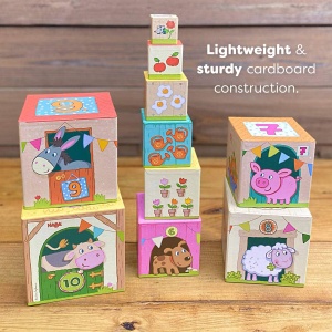 Cuburi de Stivuire HABA 10 cuburi din carton, joc educativ pentru copii de la 1 an - Img 5