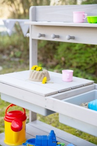 Cucina de gradina pentru copii Roba Fun Outdoor din lemn, gri, cu 2 bazine - Img 6