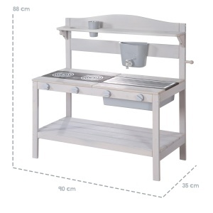 Cucina de joaca pentru copii roba Matschkuche, 88 cm, din lemn, gri - Img 4